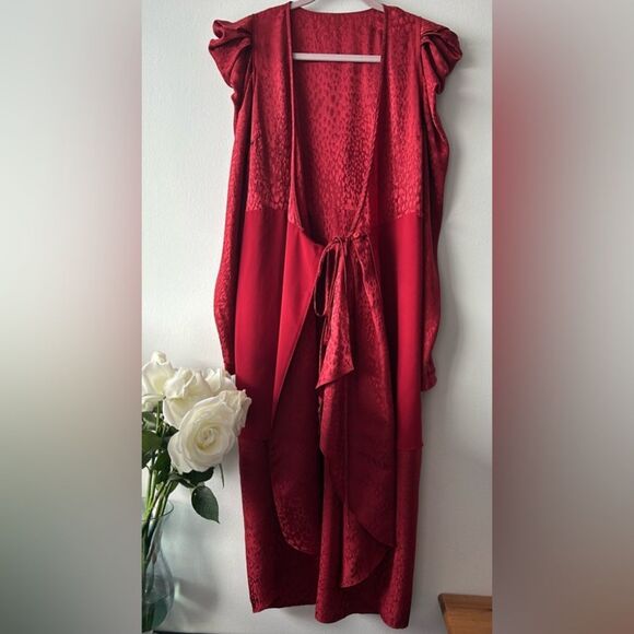 A.L.C. Carolina Puff Shoulder Silk Jacquard Dress in red - Picture 9 of 12